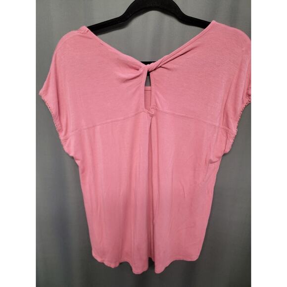 Bobeau T-Shirt Top Scoop Neck Tee Cut Out Back Flutter Set Pink Size 1X B29.1 - Picture 4 of 4